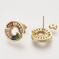 真鍮製キュービックジルコニアスタンドピアス  耳ナッツ  カラフル  ゴールドカラー  15x16mm  ピン：0.7mm&nbsp;EJEW-S201-156