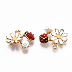 合金エナメルチャーム  カドミウムフリー＆鉛フリー  ABSプラスチック模造パール  ひよこの花  ライトゴールド  カラフル  13x16x4mm  穴：1.6mm&nbsp;X-ENAM-S126-011-RS