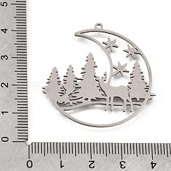 304ステンレスペンダント  月と木と鹿のチャーム  ステンレス鋼色  38x37x1mm  穴：1.5mm&nbsp;SA-CBA4CE0-14P