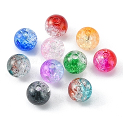 420個15色透明クラックルアクリルビーズ  ラウンド  ミックスカラー  8x7.5mm  穴：1.8mm  28個/カラー&nbsp;CACR-FS0001-01
