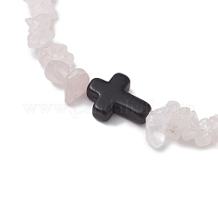 天然ローズクォーツチップストレッチブレスレット女性男性用  クロス  内径：2-1/8インチ（5.5cm）&nbsp;BJEW-JB11341-12
