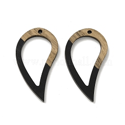 不透明な樹脂と木製のペンダント  ティアドロップチャーム  ブラック  37x22x3mm  穴：1.6mm&nbsp;WOOD-F012-03