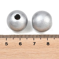 スプレー塗装ウッドヨーロッパビーズ  ラウンド  大穴ビーズ  銀  15~15.5x14.5mm  穴：4.5mm&nbsp;WOOD-G029-08A
