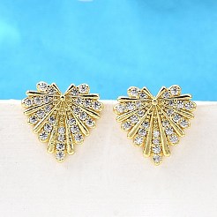 Heart Brass Micro Pave Clear Cubic Zirconia Stud Earrings&nbsp;EJEW-G433-02G