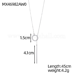 304ステンレススチールラリアットネックレス  サークルバーペンダントネックレス  ステンレス鋼色  17.72インチ（45cm）&nbsp;STAS-OY010-09P