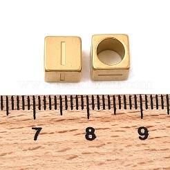 304ステンレススチールヨーロピアンビーズ  大穴ビーズ  文字付きのキューブ  ゴールドカラー  文字I  7x7x7mm  穴：5mm&nbsp;STAS-D382-02I-G