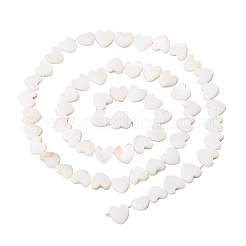 3 連売り天然淡水貝ビーズ 連売り  トップドリルビーズ  ハート  乳白色  6~7x5.5~7x2.5mm  穴：0.7mm  約62個/連  14.57インチ（37cm）&nbsp;SHEL-LT0001-02