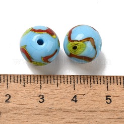手作りランプワークビーズ連売り  花模様の丸  ライトスカイブルー  12mm  穴：1.2~1.6mm  約33個/連  14.96''（38センチメートル）&nbsp;LAMP-G162-08A-09