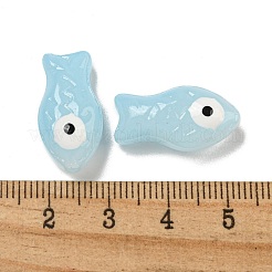手作りの透明ガラスビーズ  手描きのビーズ  エナメル  魚  ライトシアン  21.5x11x8.5~10mm  穴：1.2~1.4mm&nbsp;GLAA-N0028-03D