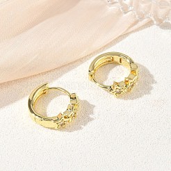 真鍮製マイクロパヴェキュービックジルコニアフープピアス  スター  カドミウムフリー＆鉛フリー  ラックめっき  長持ちメッキ  18KGP本金メッキ  13x14x5.5mm&nbsp;KK-CBA30C7-18G