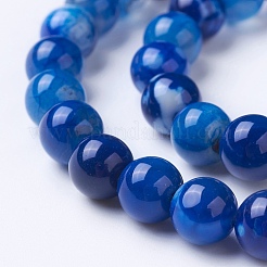 天然石瑪瑙ビーズ連売り  染め＆加熱  グレードA  ラウンド  ブルー  6mm  穴：1mm  約62個/連  14.9インチ（38cm）&nbsp;G-G754-07-6mm