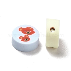 手作り樹脂粘土ビーズ  アニマル柄付きのフラットラウンド  ミックスカラー  8~9.5x4~5mm  穴：1.8mm&nbsp;CLAY-B003-15