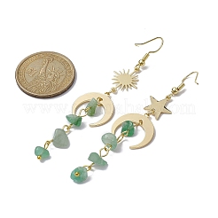ムーン＆サン＆スター ブラス アシンメトリー イヤリング  ナチュラルグリーンアベンチュリンチップタッセルイヤリング  76~85x18mm&nbsp;EJEW-JE05461-04
