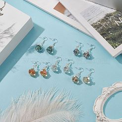 ガラス ラウンド スター ダングル イヤリング  女性用シルバーブラスワイヤーラップドロップイヤリング  ミックスカラー  43mm  ピン：0.7mm&nbsp;EJEW-JE05137