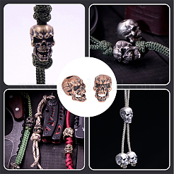 ハロウィン真鍮ヨーロピアンビーズ  大穴ビーズ  スカル  赤銅鉱  20x13.5x17.5mm  穴：5mm  2個/箱&nbsp;KK-FH0006-55
