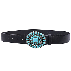 1Pc Black PU Leather Belts with Alloy Acrylic Imitaiton Turquoise Flower Clasps for Women&nbsp;AJEW-CL0001-38