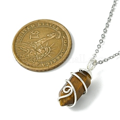 Natural Mixed Gemstone Pointed Faceted Bullet Copper Wire Wrapped Pendant Necklaces&nbsp;NJEW-JN05025-02