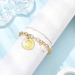 2Pcs 2 Styles 316 Surgical Stainless Steel Plastic Imitation Pearl Beads Link Bracelets & 304 Stainless Steel Charm Bracelets Set for Women&nbsp;BJEW-JB12421
