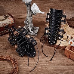 合成皮革製マジシャンポーションボトルアームガード  中世のヴィンテージ騎士衛兵コスプレステージ衣装小道具  ブラック  190x250x5mm  穴：4mm&nbsp;AJEW-WH0080-11B