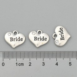 花嫁のラインストーンチャームと結婚式のテーマアンティークシルバートーンチベットスタイルのハート  カドミウムフリー＆鉛フリー  クリスタル  14x16x3mm  穴：2mm&nbsp;TIBEP-N005-12E