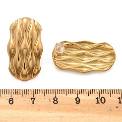 女性用304ステンレススチールスタッドピアス  織り目加工の長方形  ゴールドカラー  29.5x16.5mm&nbsp;EJEW-K306-27G