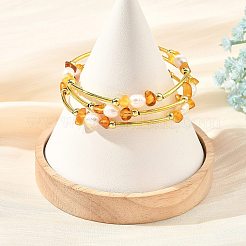 天然琥珀と真珠のラップカフバングル  スチールメモリーワイヤー付  ゴールドカラー  内径：2.17インチ（5.5cm）&nbsp;BJEW-JB14492