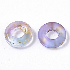 透明なスプレー塗装ガラスビーズ  大穴ビーズ  金色の箔付き  ドーナツ  ライラック  10x3mm  穴：4mm&nbsp;X-GLAA-N035-04A