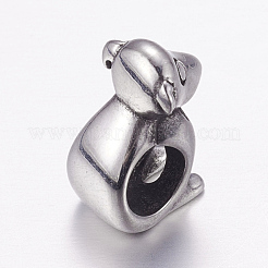 304 ステンレススチール 子犬 ヨーロッパビーズ  大穴ビーズ  犬のチャーム  アンティークシルバー  9x7x13mm  穴：5mm&nbsp;STAS-E144-265AS