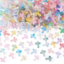 257 個のプラスチックビーズ  クロス  ツートン  金粉付き  ミックスカラー  15x12x4.5mm  穴：2mm&nbsp;KY-TA0001-55