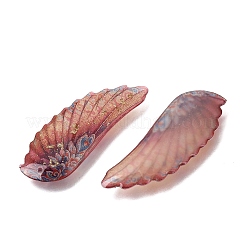 光り蓄光透明なエポキシ樹脂製ペンダント  花柄の天使の羽の形をしたチャーム  キラキラのスパンコールと金箔付き  暗闇で光る  インディアンレッド  39x14.5x3.5mm  穴：1mm&nbsp;RE-CBAE738-01A