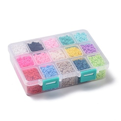 150g15色手作りポリマークレイビーズ  ヒシビーズ  ジュエリー工芸用品のDIY用  ディスク/フラットラウンド  ミックスカラー  4x1mm  穴：1mm  10 G /カラー&nbsp;CLAY-JP0001-14-4mm