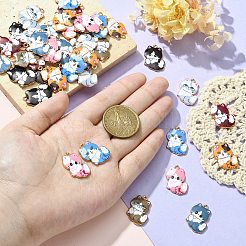 40本8スタイルアロイエナメルペンダント  ライトゴールド  猫のチャーム  ミックスカラー  22x17x2mm  穴：1.6mm&nbsp;FIND-CJ0001-30