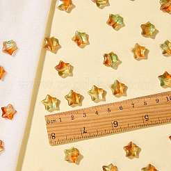 グラデーションカラーの手作りランプワークビーズ100個  スター  グリッターパウダー付き  オレンジ  12x13x6mm  穴：1.2mm&nbsp;DIY-SZ0010-51B