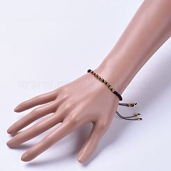 調整可能な編組ビーズブレスレットとリングジュエリーセット  ナイロン糸コードと真鍮ビーズ付き  カドミウムフリー＆鉛フリー  ゴールドカラー  10-1/4インチ〜11インチ（26~28cm）  78x3.5~4x2.5mm&nbsp;SJEW-JS01033-01