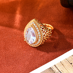 Vintage Bohemian Brass Micro Pave Cubic Zirconia Cuff Open Rings for Women&nbsp;VA3627-1