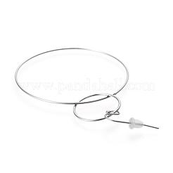 304ステンレススチールダングルイヤリング  プラスチック製のピアスキャッチで  リング  ステンレス鋼色  70mm  ピン：0.6mm&nbsp;EJEW-L237-03P