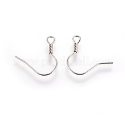 変色しにくいステンレススチール製ピアスフック  水平ループ付き  ステンレス鋼色  18x18mm  ピン：0.7mm  穴：2mm&nbsp;X-STAS-E009-2