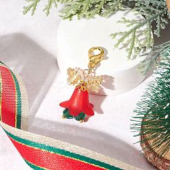 Bowknot Glass Seed & Acrylic Christmas Bell Pendant Decorations&nbsp;HJEW-MZ00390
