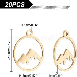 201ステンレススチールレーザーカットペンダント  山  ゴールドカラー  17x14.5x1mm  穴：1.5mm  20個/箱&nbsp;STAS-UN0038-97