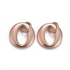 304ステンレススチールチャーム  丸カン付き  アルファベットのO  ローズゴールド  13x12x2mm  穴：4mm&nbsp;STAS-L218-12RG