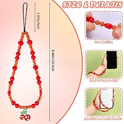 キャットアイとアクリルビーズの携帯ストラップ  ガラスチェリーチャームリストストラップ  ラウンド  225mm  桜：22.5mm&nbsp;HJEW-SW00137-01