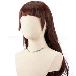 ナチュラルパールビーズネックレス  女性のためのラウンド ナチュラル 縞瑪瑙レイキ ビーズ ネックレス  ゴールドカラー  ミディアムアクアマリン  16インチ（40.5cm）&nbsp;NJEW-JN03765-03