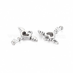チベット風合金チャーム  カドミウムフリー＆鉛フリー  ハート型キー  アンティークシルバー  14x15x2.5mm  穴：1.5mm  約1810個/1000g&nbsp;TIBEP-N011-022