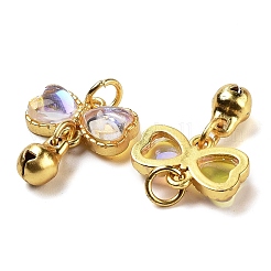 ラックメッキ真鍮ガラスペンダント  丸カン付き  長持ちメッキ  蝶  18.5x14.5x4mm  穴：2.5mm&nbsp;GLAA-S001-01