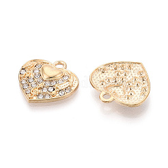 合金ラインストーンペンダント  音符チャーム付きハート  ライトゴールド  17.5x18x3mm  穴：1.8mm&nbsp;FIND-N008-28KCG