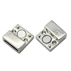 端が接着された合金製マグネットクラスプ  長方形  プラチナ  13x20x6.5mm  穴：3x10mm&nbsp;X-PALLOY-Q053-N