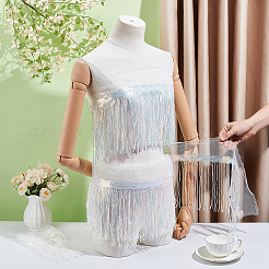 ポリエステルフリンジレーストリム  プラスチックのスパンコールのタッセル付き  衣料品用  ホワイト  9-7/8インチ（250mm）&nbsp;DIY-WH0671-008B