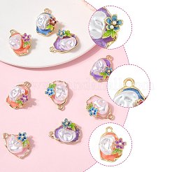 10本合金エナメルペンダント  ABSの模造パールと  花とオーバル  ラックめっき  長持ちメッキ  鉛フリー＆カドミウムフリー＆ニッケルフリー  ゴールドカラー  ミックスカラー  26.5x20.5x8.5mm  穴：3mm&nbsp;ENAM-FS0003-24