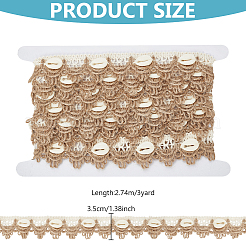 3Yards Cotton and Linen & Shell Beaded Trim Ribbon&nbsp;DIY-PH0038-27