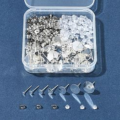 304ステンレススチールスタッドピアス金具  フラットラウンド  ステンレススチール製フリクションナットとプラスチック製イヤーナット  ステンレス鋼色  3~12x0.3mm  ピン：0.7mm&nbsp;FIND-FS0003-76